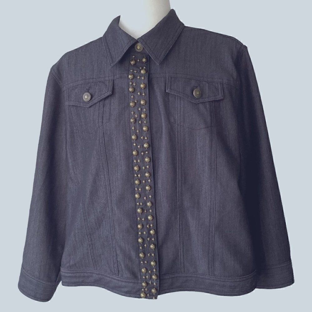 Ruby Road Womens Blue Snap Front Embellished Jacket SZ 18